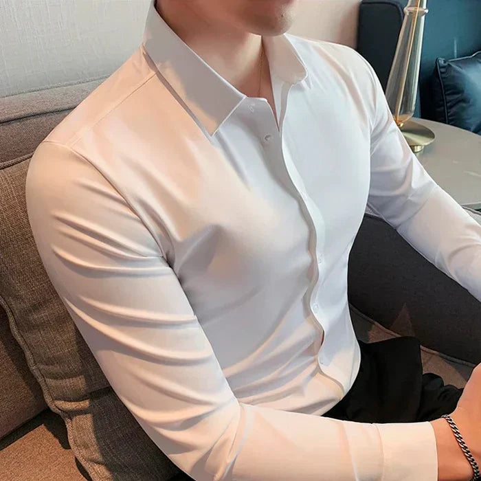 Camisa Manga Larga Unicolor Cuello Mao