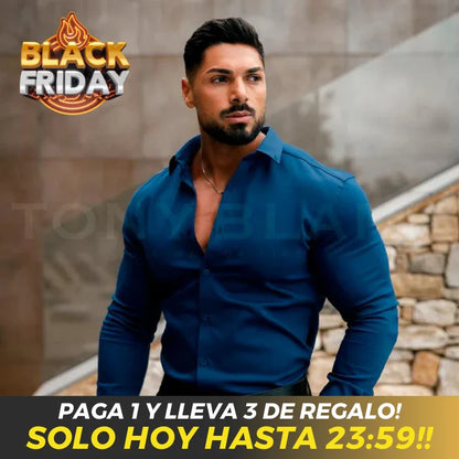 Camisa Manga Larga Unicolor Cuello Mao