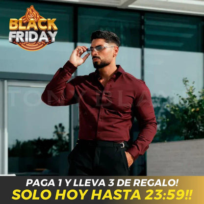 Camisa Manga Larga Unicolor Cuello Mao